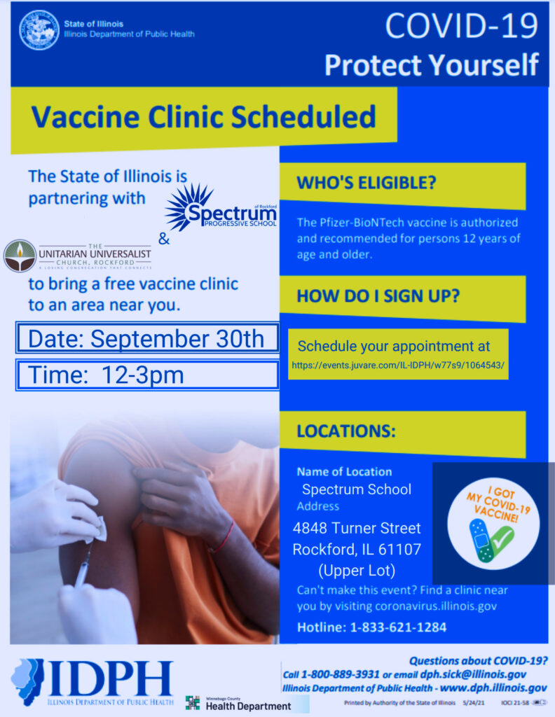 FREE COVID-19 Vaccine Pop-Up Clinic at Spectrum School Sept. 30!